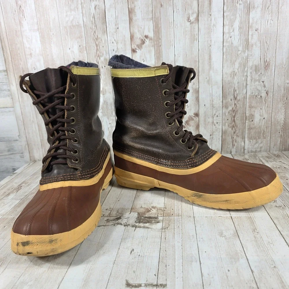 Sorel Arctic Pac Mens Vintage Brown Leather Rubber‎ Winter Duck Boots Canada